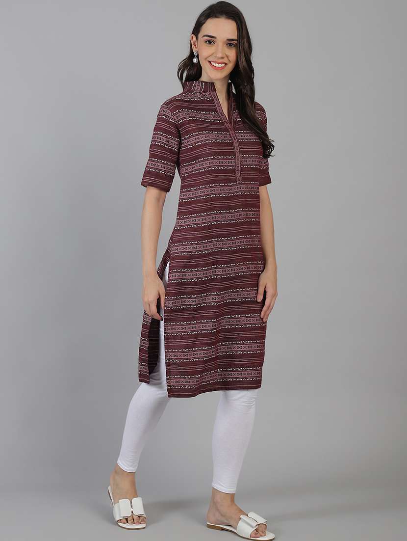 women printed mandarin collared kurta - 21551435 - Standard Image - 3