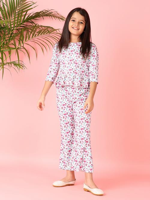girls floral printed top & trouser full length set - 21551542 - Standard Image - 0