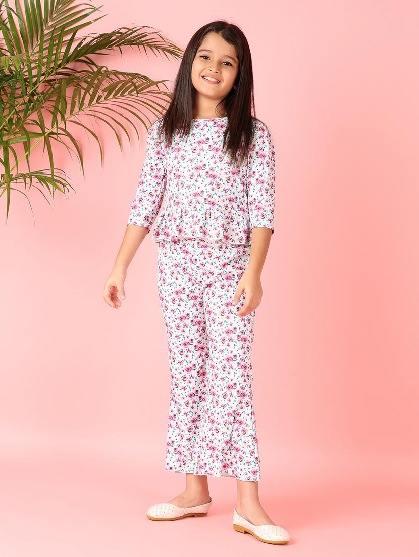 girls floral printed top & trouser full length set - 21551542 - Zoom Image - 0