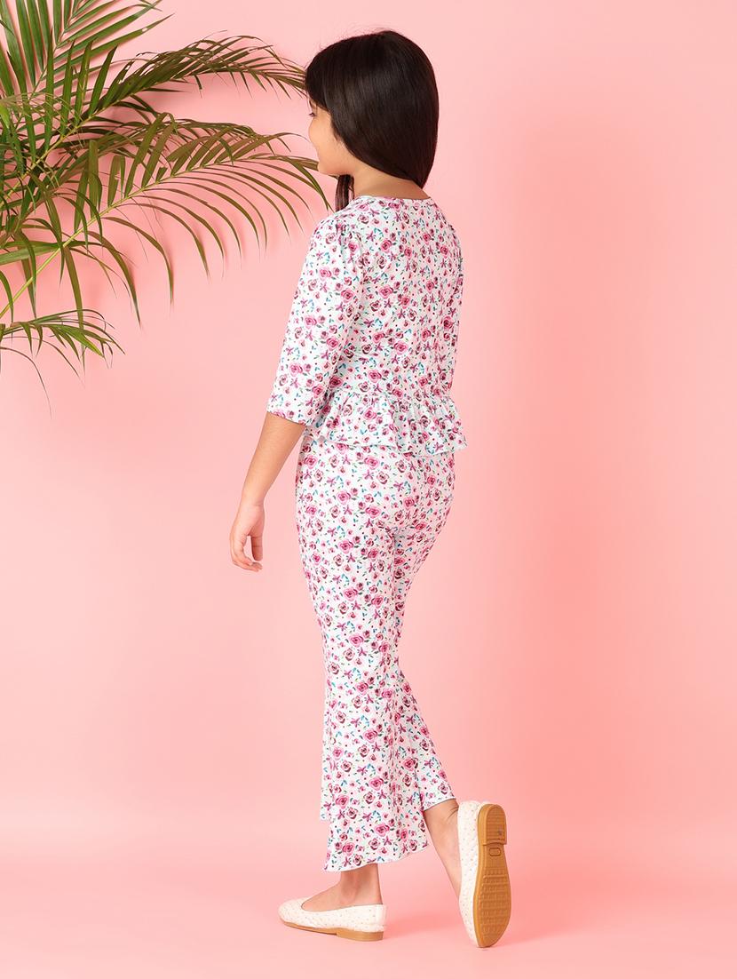 girls floral printed top & trouser full length set - 21551542 - Standard Image - 3