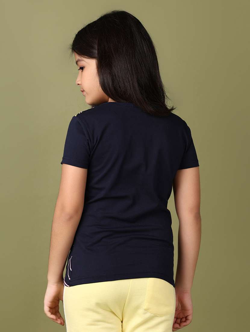 girls navy blue front print round neck tee - 21551550 -  Standard Image - 3