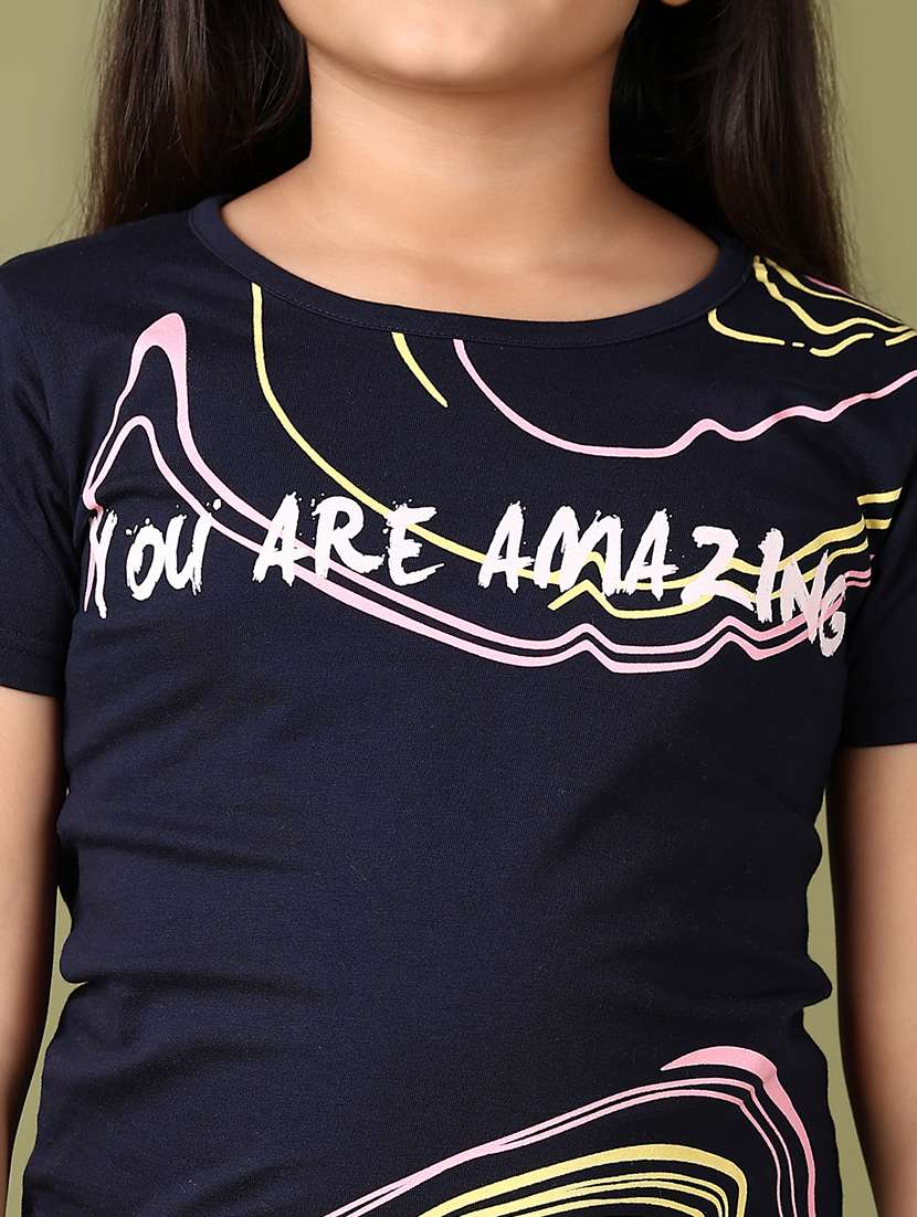 girls navy blue front print round neck tee - 21551550 -  Standard Image - 5
