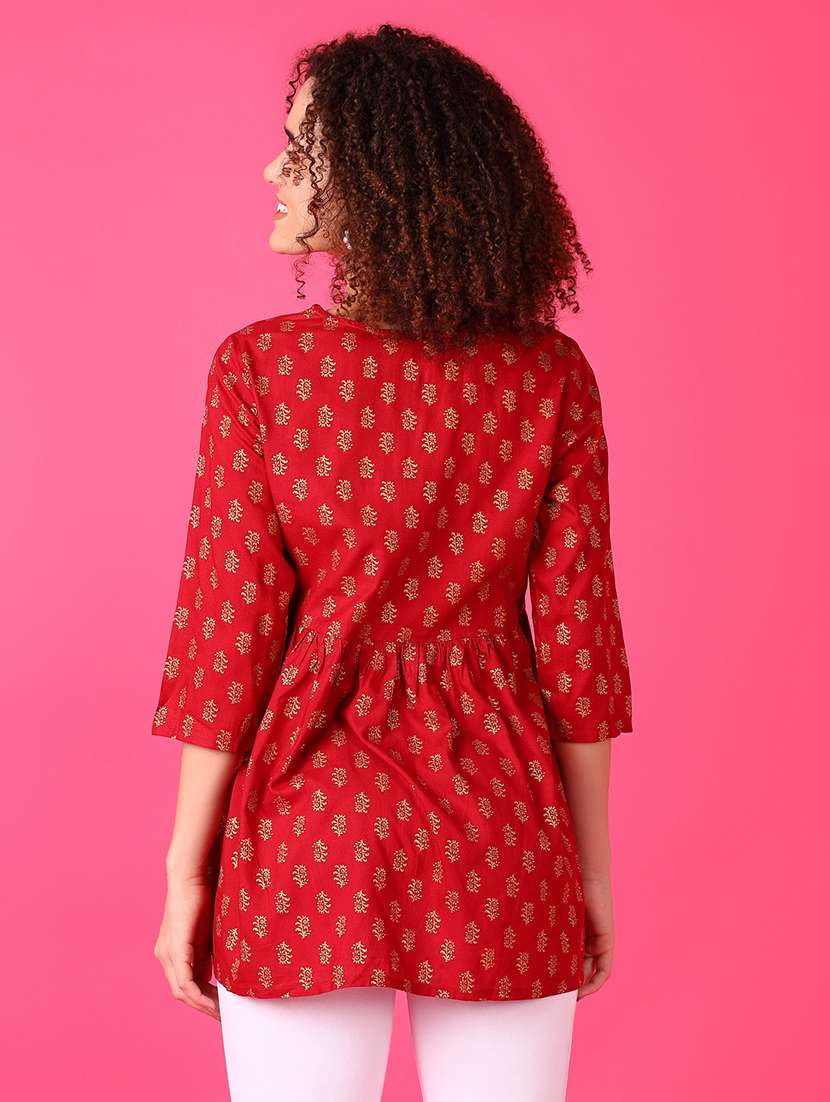 women three quarter sleeve flared kurti - 21551603 -  Standard Image - 3