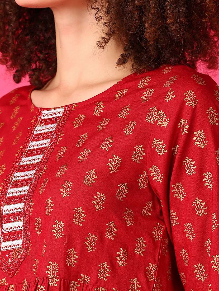 women three quarter sleeve flared kurti - 21551603 -  Standard Image - 5