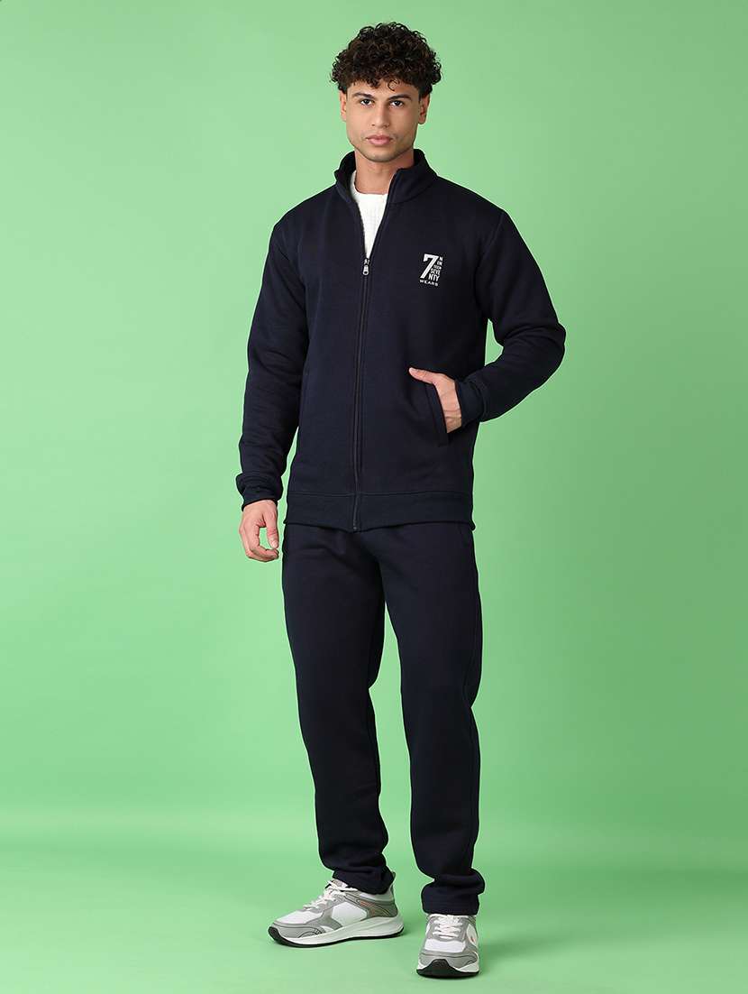 men solid long sleeve full length track suit