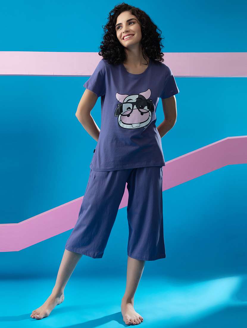 women printed capri nightwear set