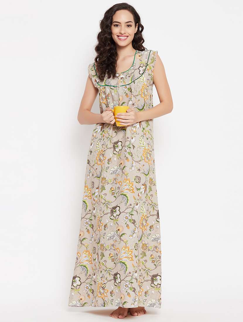 women floral round neck short sleeveless nighty