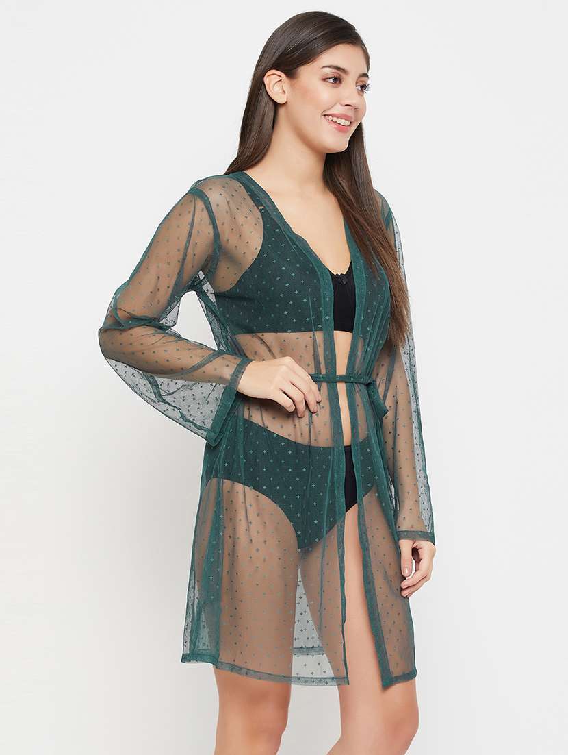 women green solid sleepwear robe - 21552303 -  Standard Image - 3