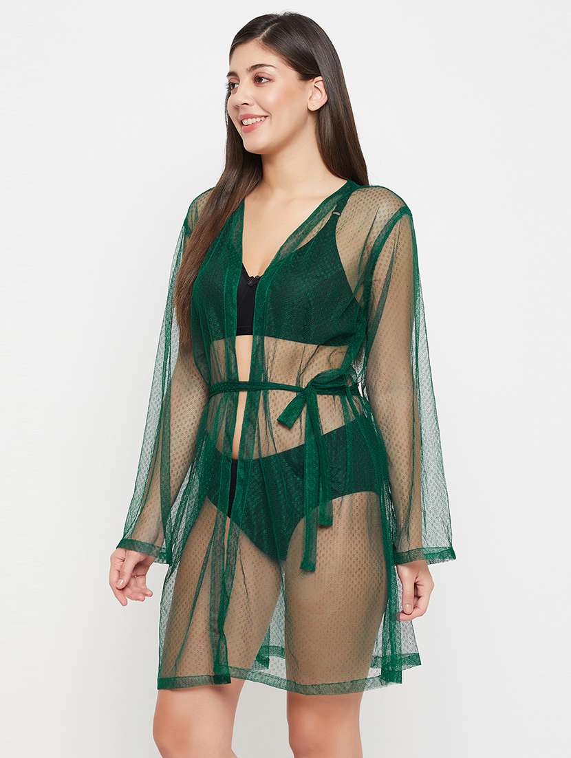 women green solid sleepwear robe - 21552304 - Standard Image - 3