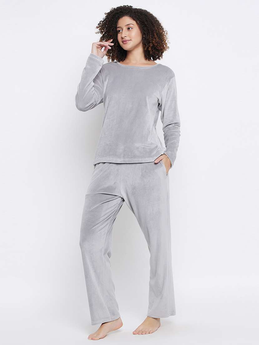 women solid pyjama nightwear set - 21552313 -  Standard Image - 3