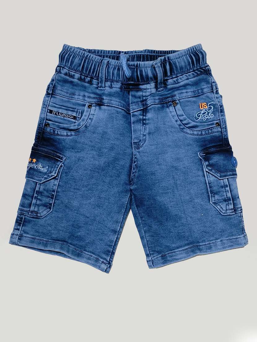 boys solid mid rise denim shorts