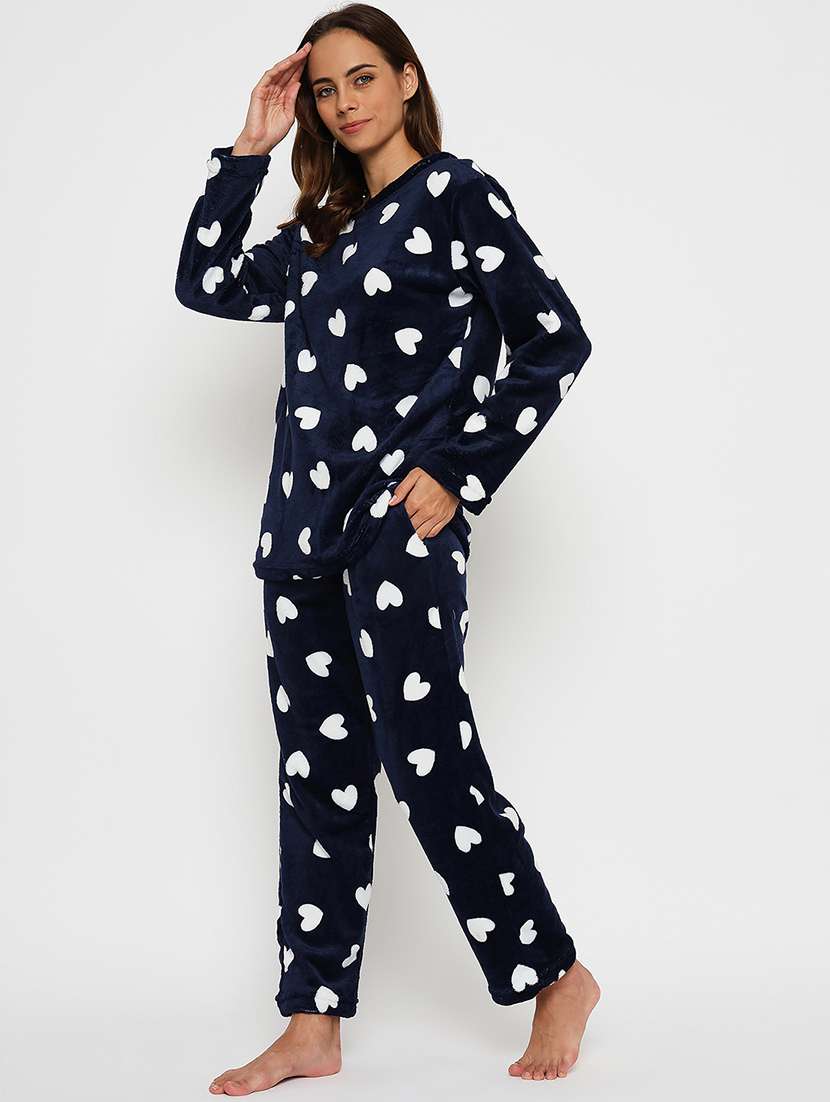 women printed fleece pyjama nightwear set - 21552796 -  Standard Image - 3
