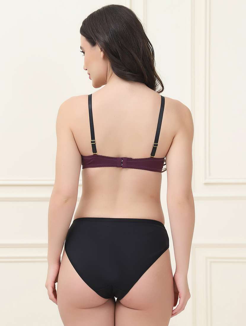 women solid bra and panty set - 21553011 - Standard Image - 3