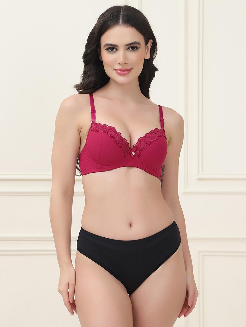 women solid bra and panty set