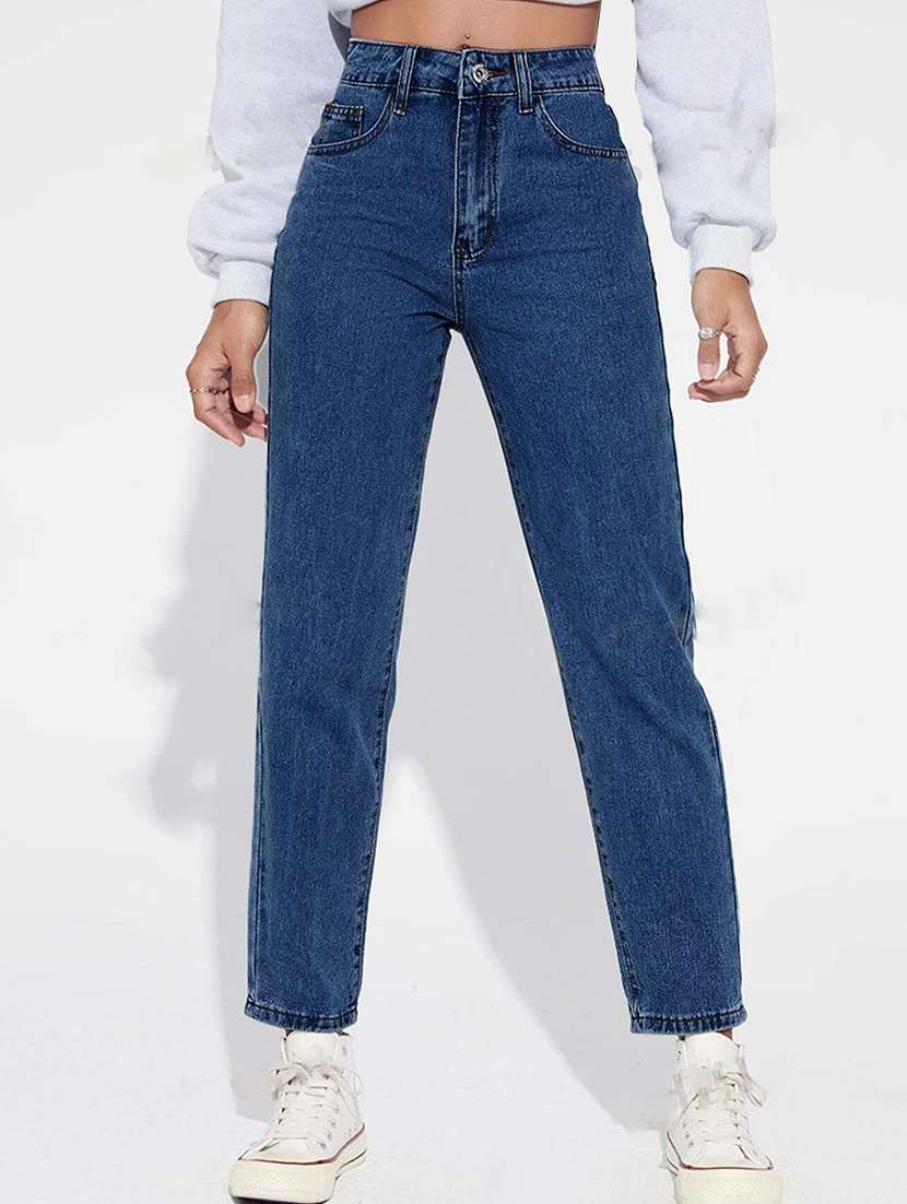 women solid mom fit jeans - 21553046 - Zoom Image - 0