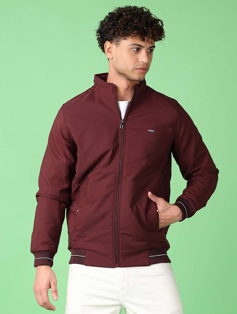 men maroon solid long sleeve casual jacket - 21553321 -  Zoom Image - 0