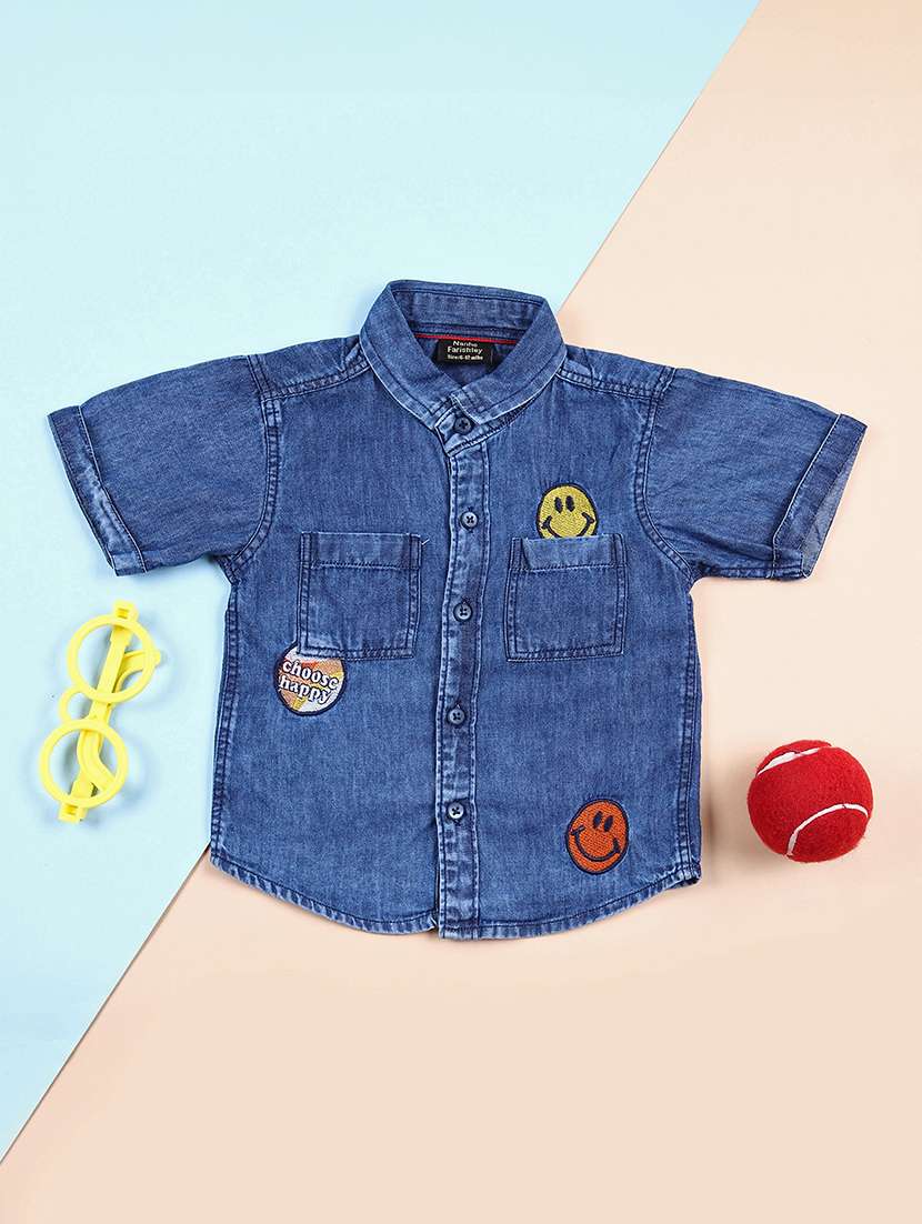 boys solid denim short sleeve shirts