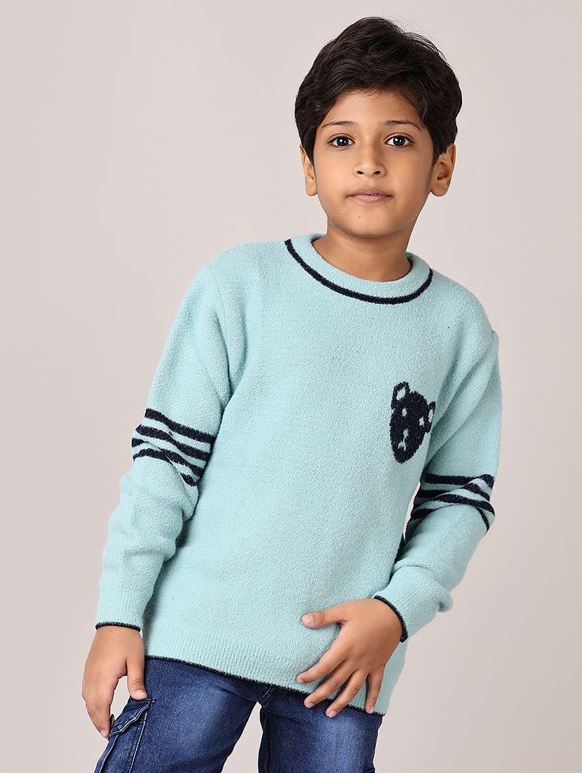boys self design long sleeve pullover sweater