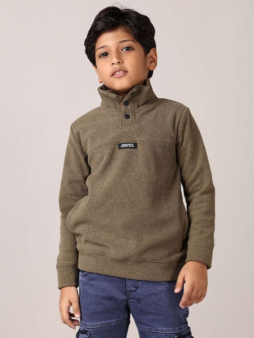 boys solid long sleeve pullover sweatshirt