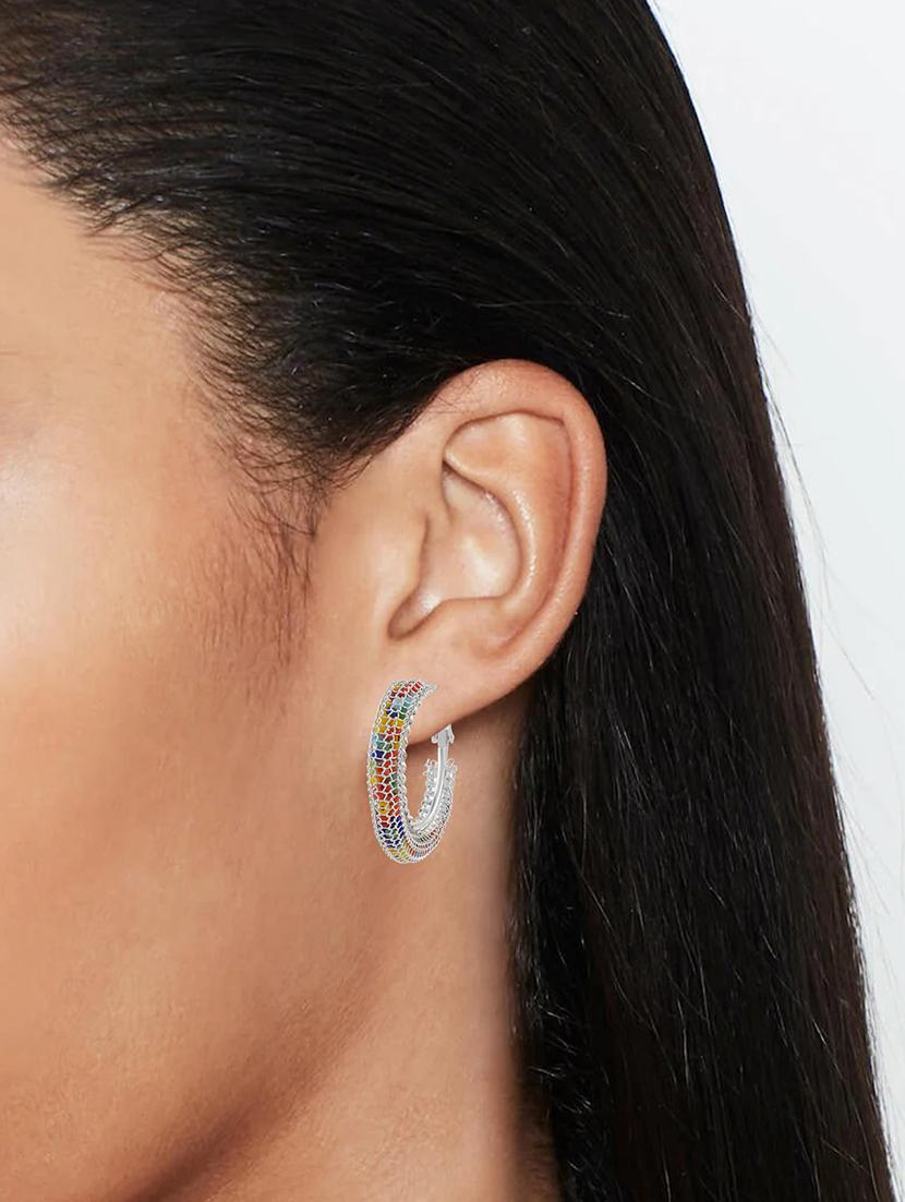 silver brass hoop earring - 21553780 - Standard Image - 3