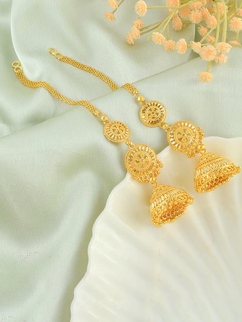 women gold brass jhumka earrings - 21553790 - Standard Image - 0