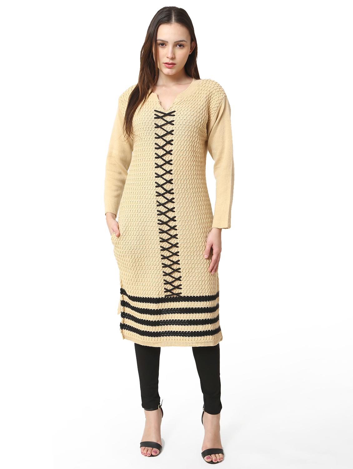 women self design long sleeves kurta