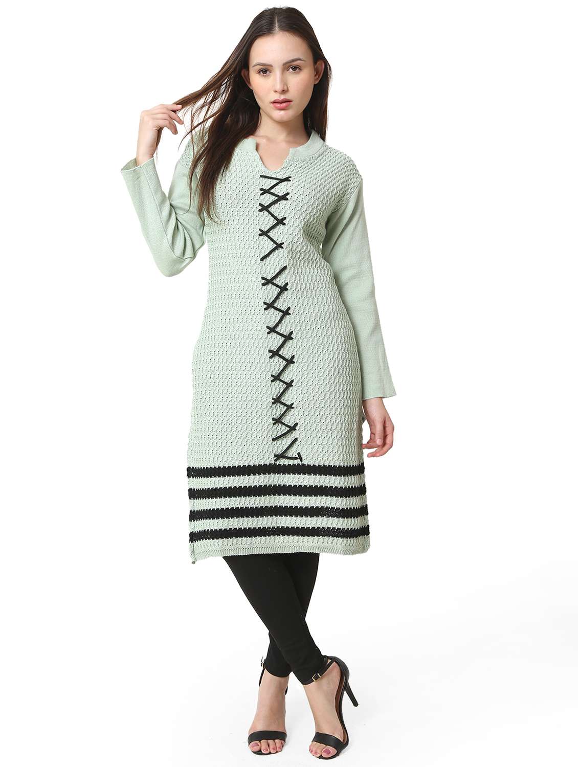 women self design long sleeves kurta