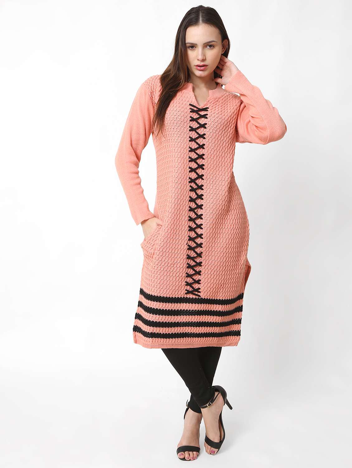 women self design long sleeves kurta - 21553824 -  Zoom Image - 0