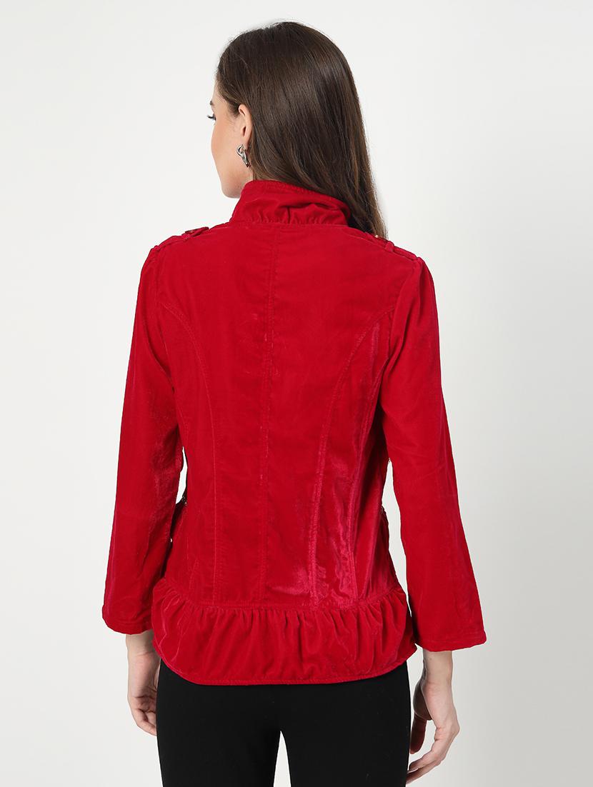 women solid stand collar long sleeves jacket - 21553839 - Standard Image - 3