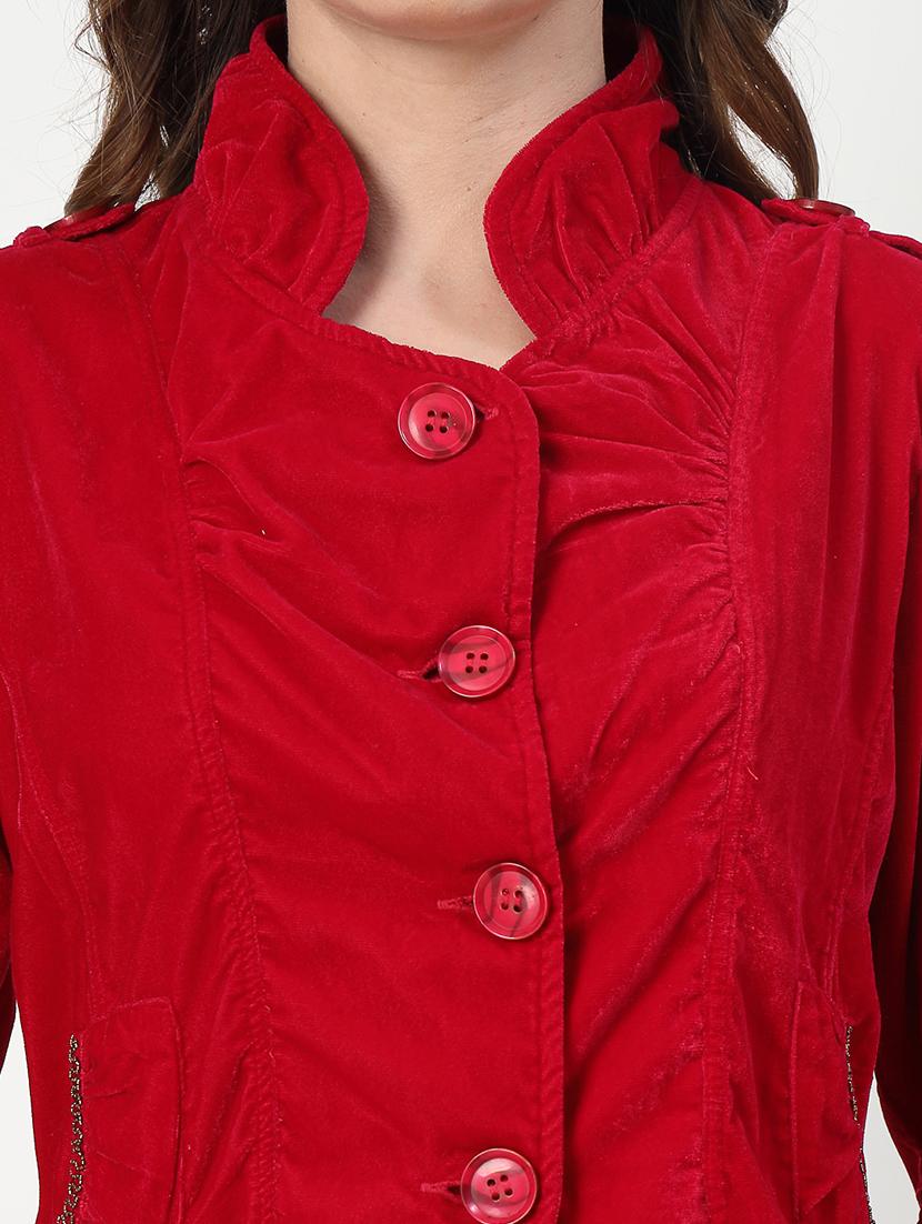 women solid stand collar long sleeves jacket - 21553839 - Standard Image - 5