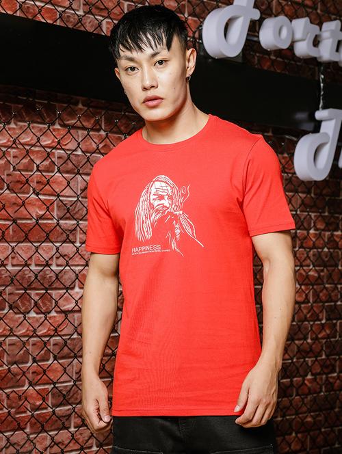 men chest print round neck t-shirt - 21553853 - Standard Image - 0