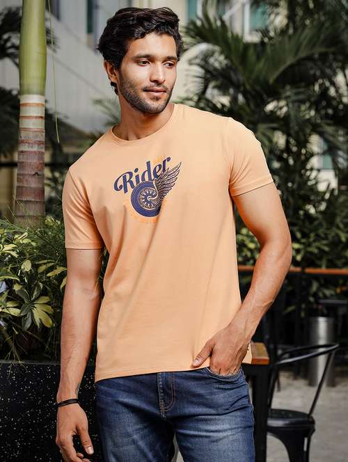 men chest print round neck t-shirt - 21553856 -  Standard Image - 0