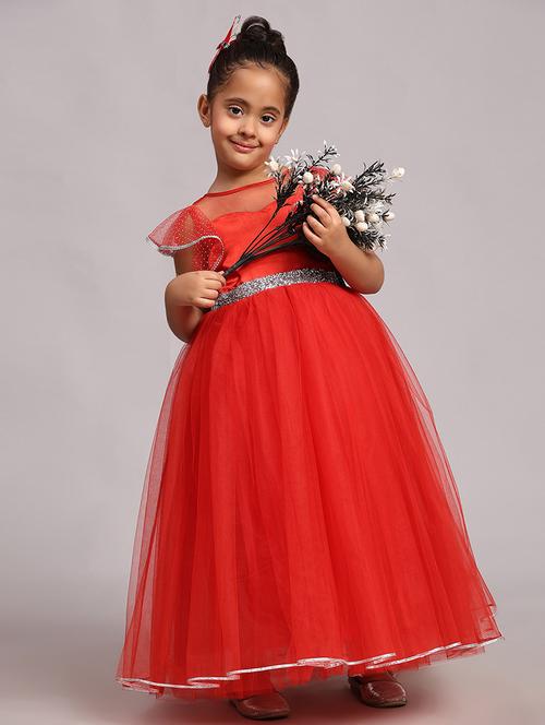 girls red self-designed frock - 21553898 -  Standard Image - 0