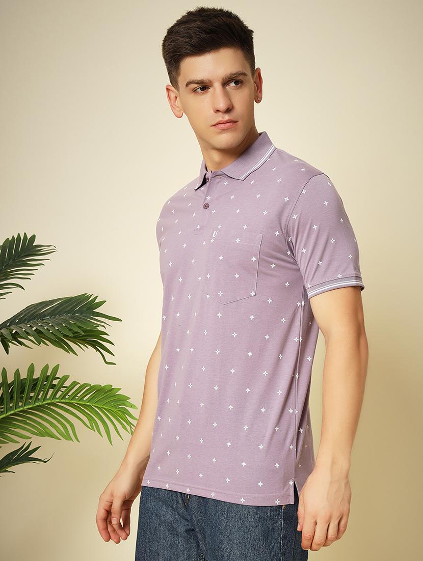 men printed short sleeve polo neck t-shirt