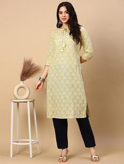 women printed tie up neck straight kurta - 21553945 - Standard Image - 0