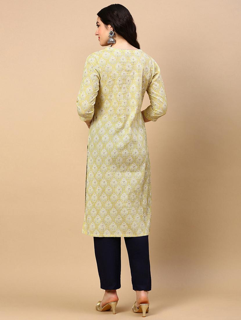 women printed tie up neck straight kurta - 21553945 - Standard Image - 3