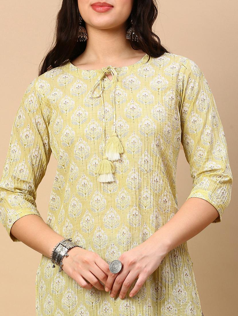 women printed tie up neck straight kurta - 21553945 - Standard Image - 5
