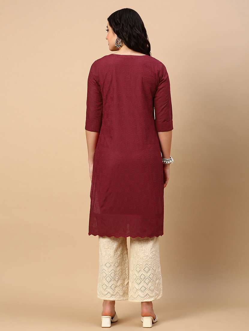 women embroidered round neck straight kurta - 21553948 -  Standard Image - 3