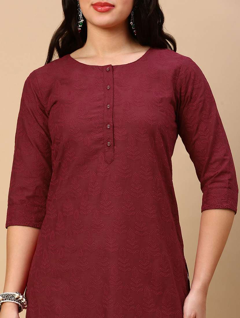 women embroidered round neck straight kurta - 21553948 -  Standard Image - 5