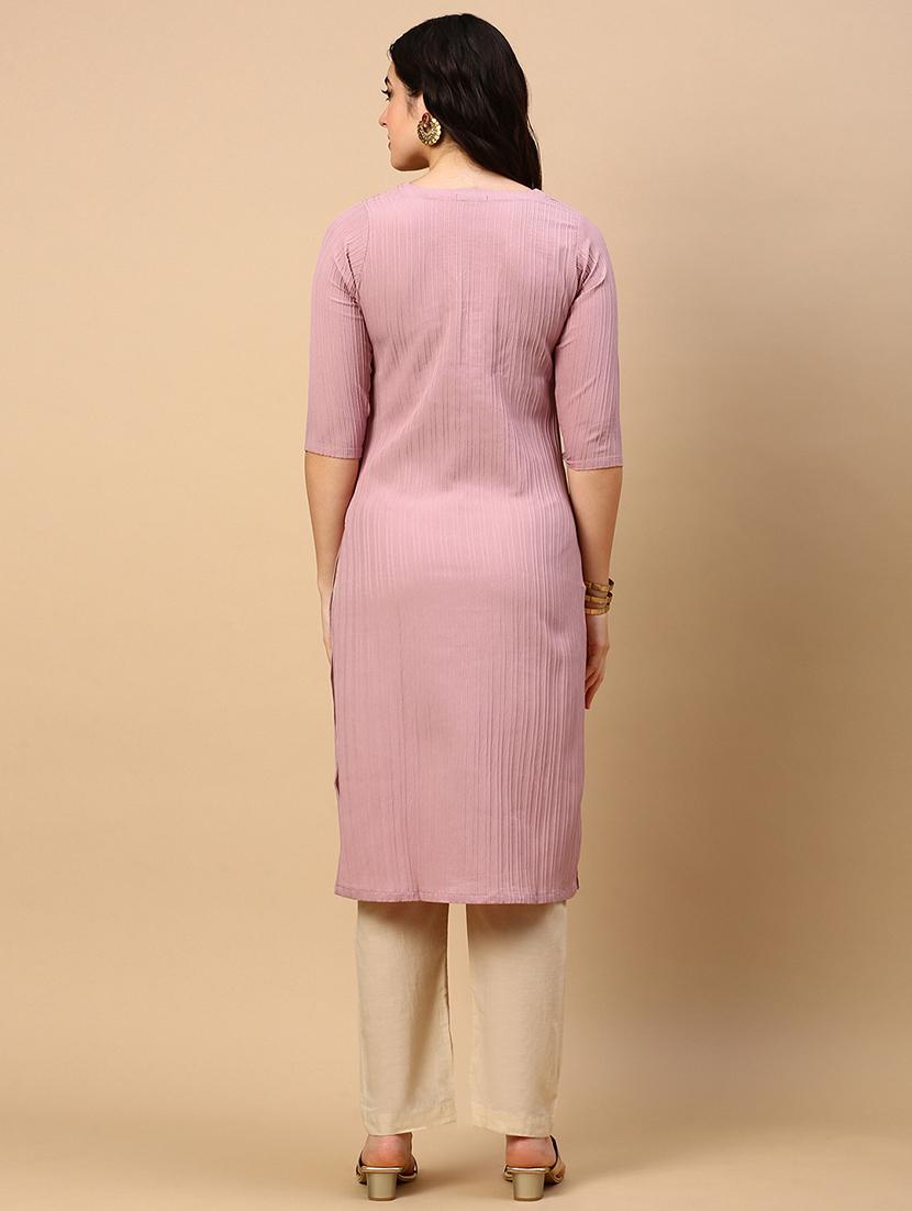 women self design round neck straight kurta - 21553954 - Standard Image - 3