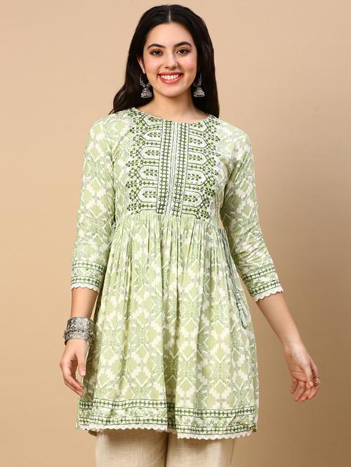 women printed round neck flared kurti - 21553965 - Standard Image - 0