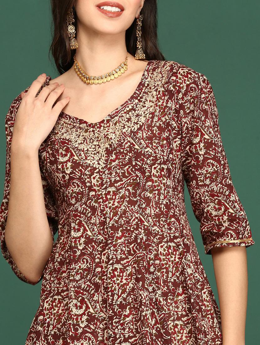 women printed embroidered detailed a-line kurta - 21553967 - Standard Image - 5