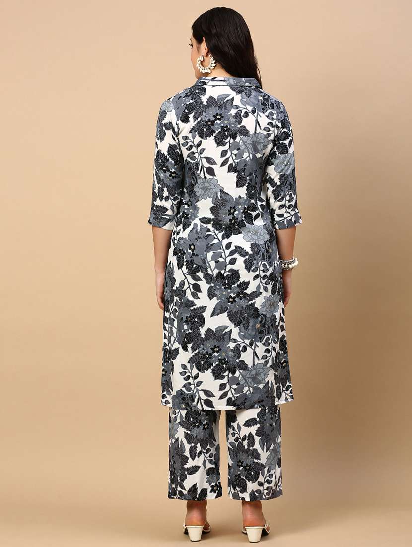 women floral shirt collar neck kurta palazzo set - 21553973 -  Standard Image - 3