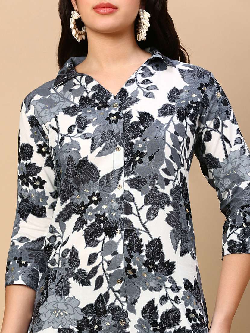 women floral shirt collar neck kurta palazzo set - 21553973 -  Standard Image - 5
