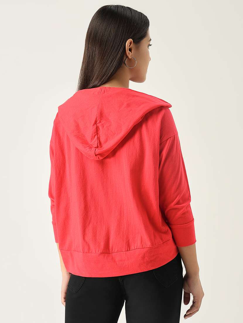 women solid hooded zipper sweatshirt - 21553991 -  Standard Image - 3