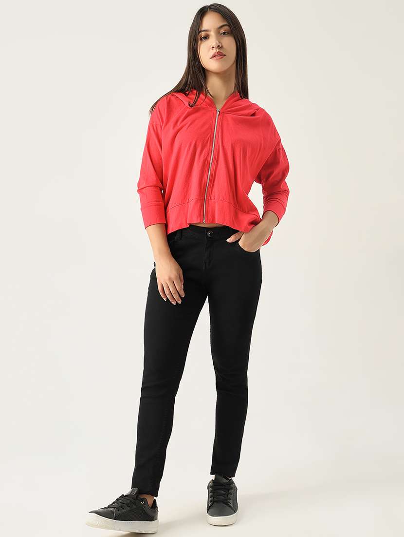 women solid hooded zipper sweatshirt - 21553991 -  Standard Image - 5