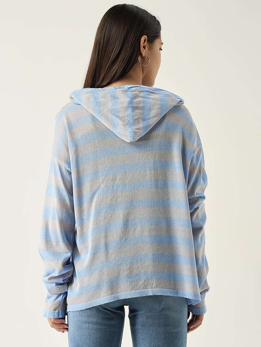 women striped printed hooded sweatshirt - 21553992 -  Standard Image - 3