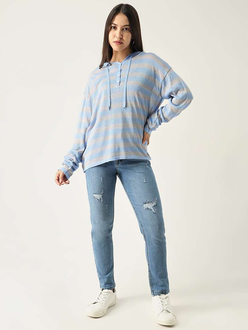 women striped printed hooded sweatshirt - 21553992 -  Standard Image - 5