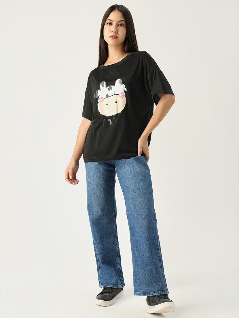 women front print round neck t-shirt - 21553997 - Standard Image - 5