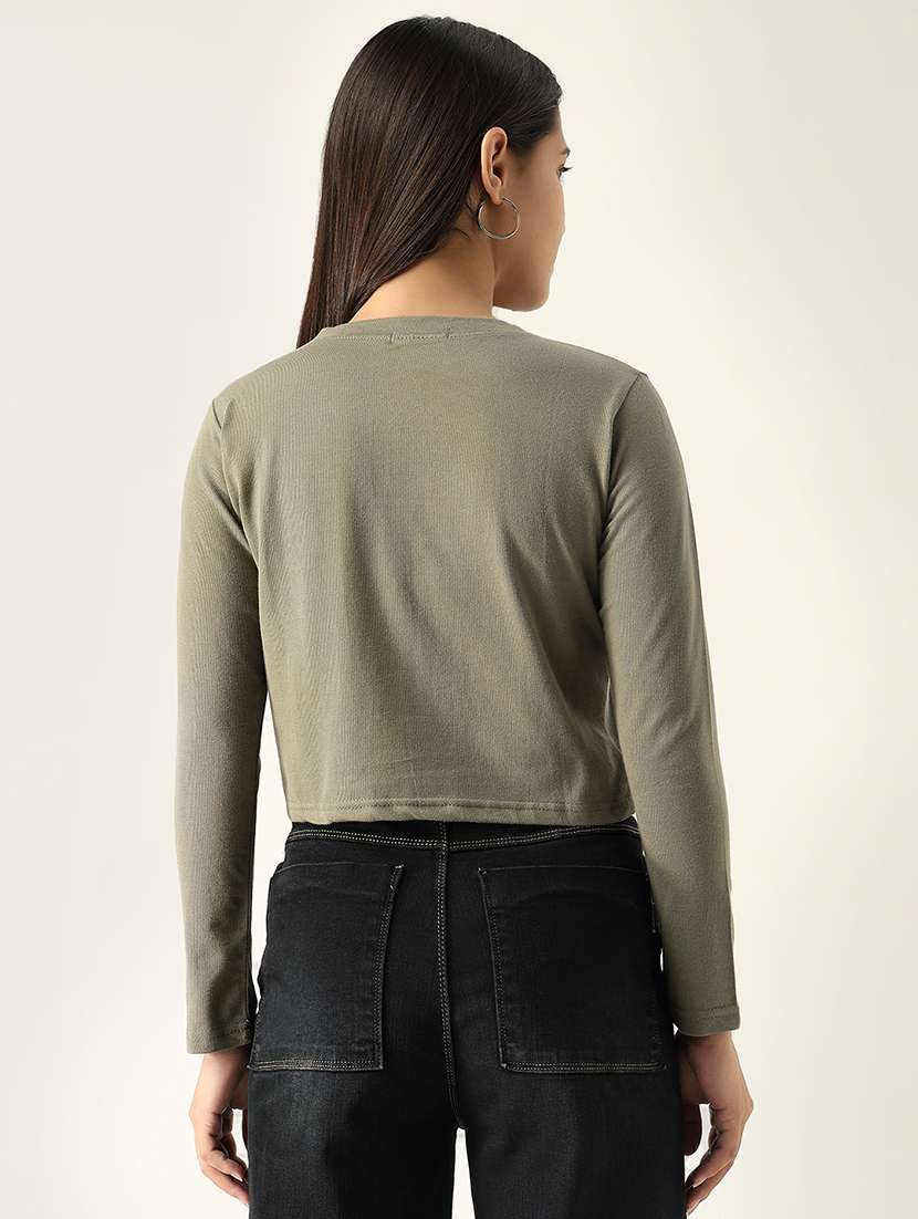 women front print round neck crop t-shirt - 21553999 -  Standard Image - 3